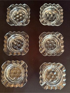 Set of 6 Vintage Glass Ashtrays Geometric Cubist MCM Hollywood Regency